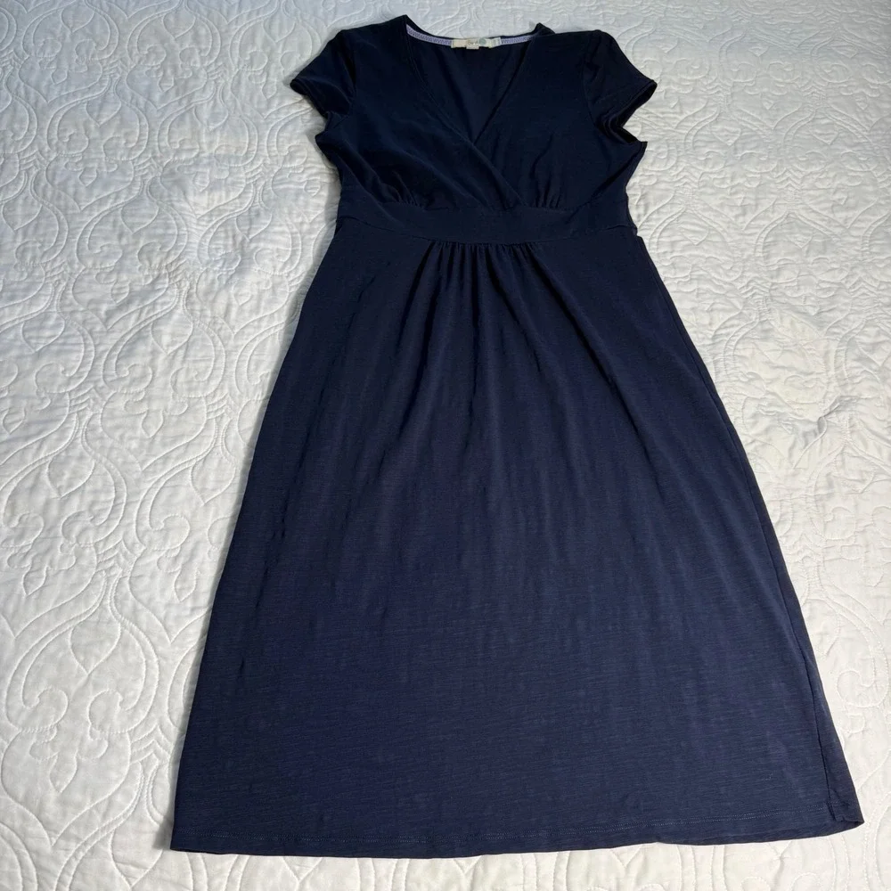 Boden Navy Blue Cotton Minimalist Jersey Empire Waist Faux Wrap Dress US 6 M EUC